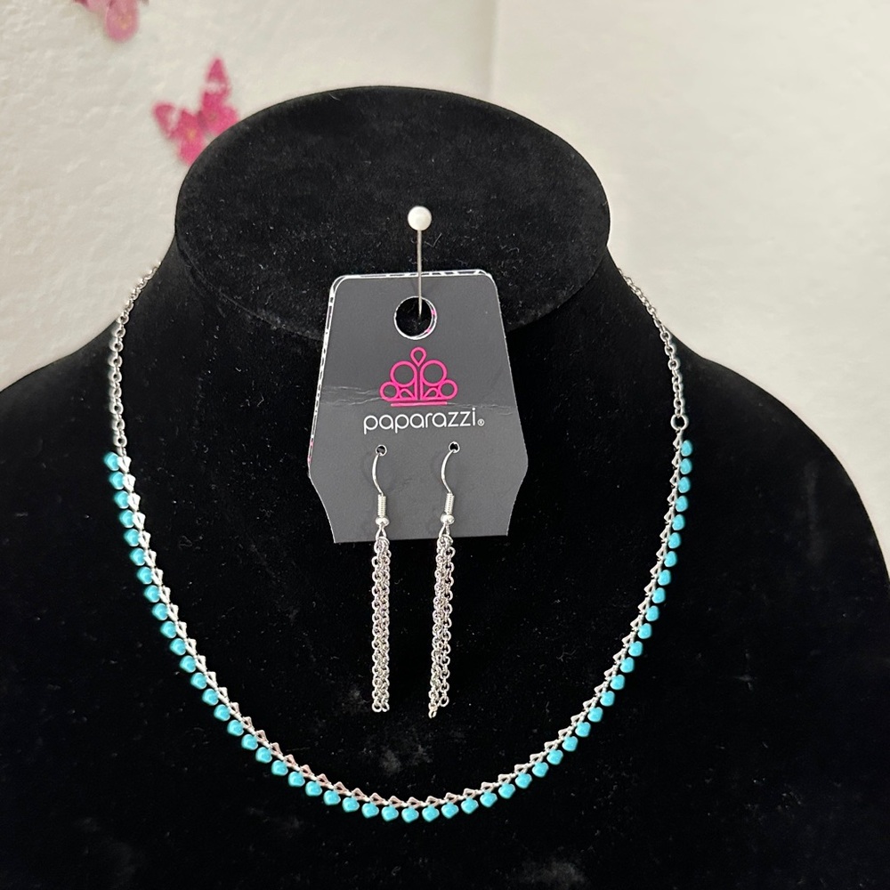 Paparazzi Silver Necklace with Turquoise Accents